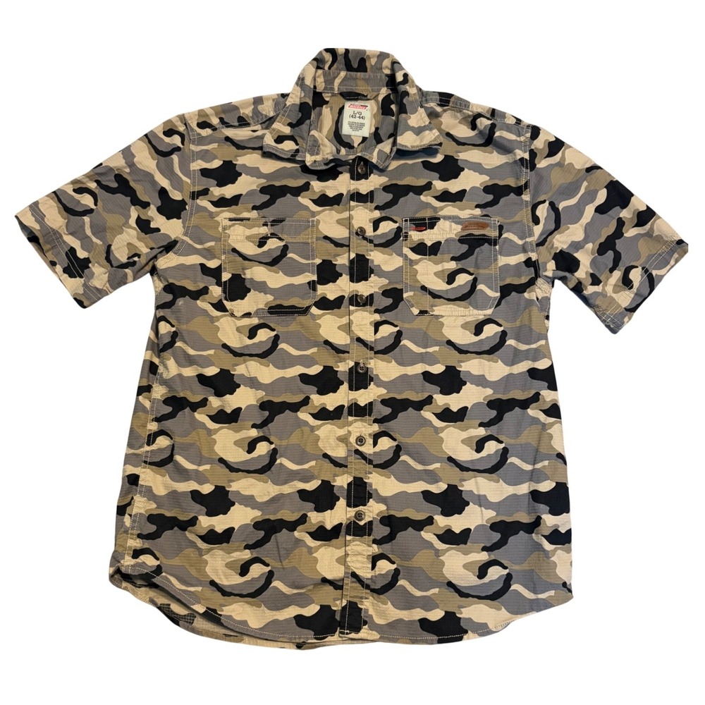 Genuine Dickies Button Down Shirt Mens L Camo Short Sleeve Ripstop Stretch